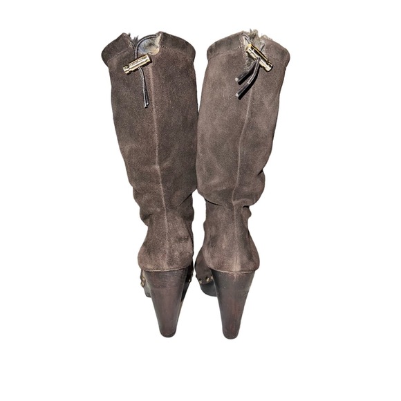 Michael Kors Brown Suede Fur Lined Heeled Boots - Picture 3 of 10